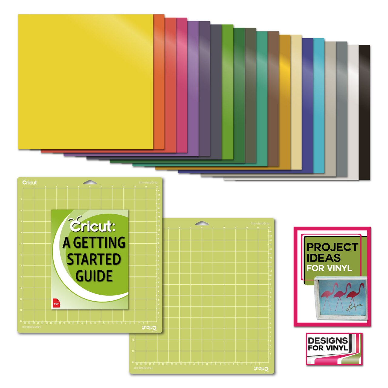 Cricut Premium Vinyl Value Pack Bundle with Machine Cutting GripMat, 12x12 Vibrant Colors